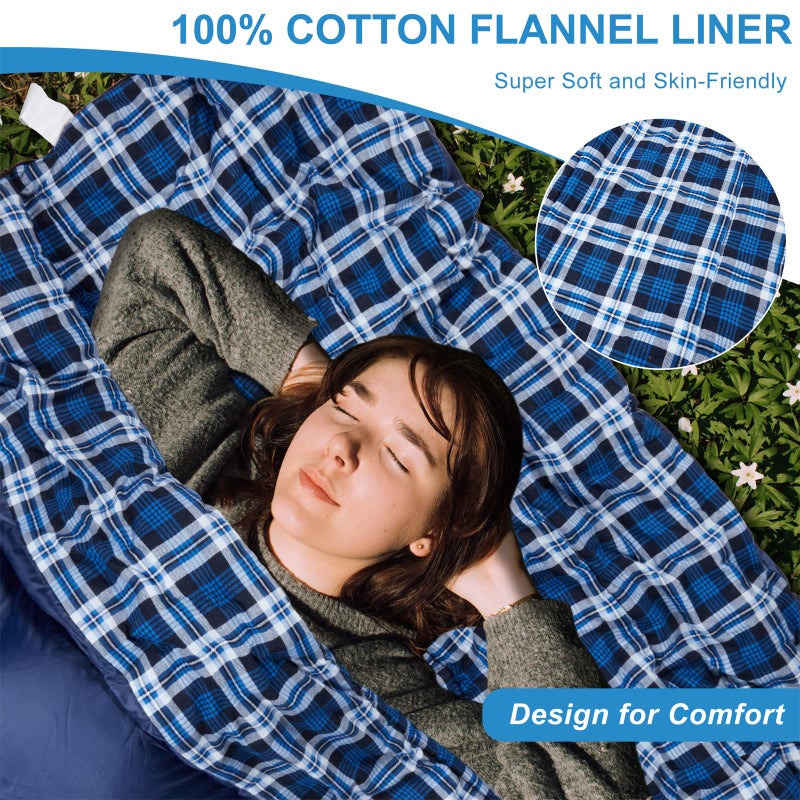 AGEMORE Cotton Flannel Double Sleeping Bag for Camping, Backpacking Or Hiking. Queen Size 2 Person Waterproof Sleeping Bag for Adults Or Teens. Lightweight with Compression Sack - Image 3